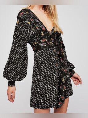 Free People Wonderland Printed Long Sleeve Mini Dress